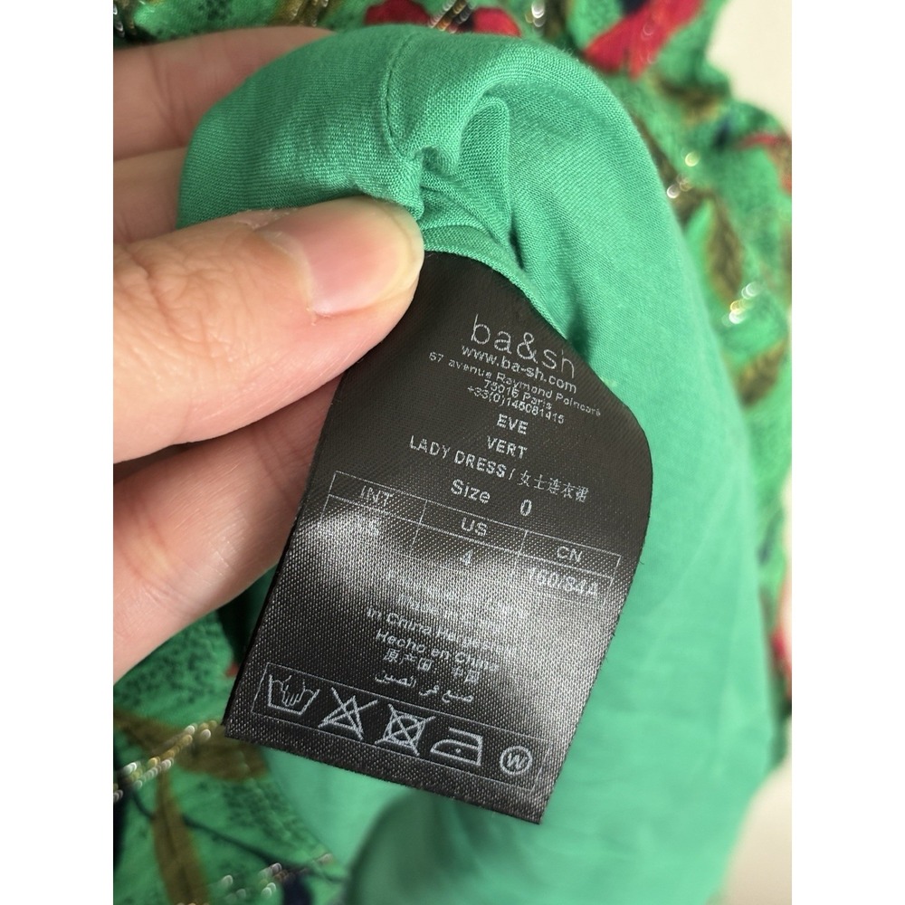 ba&sh Eve Dress Womens Size US 4 Small Floral Metallic Green Metallic Feminine - Picture 6 of 8